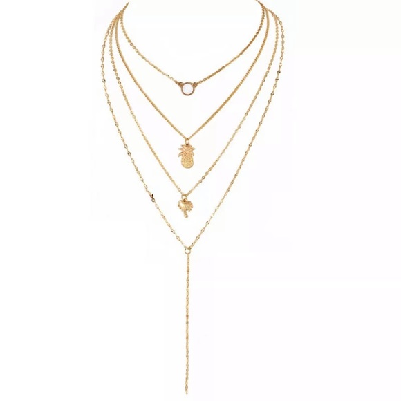 NEW! 4 LAYER BOHO PINEAPPLE PALMTREE NECKLACE - Picture 2 of 3